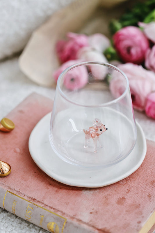 Tiny Animal Drinking Glass, Pink Bambi