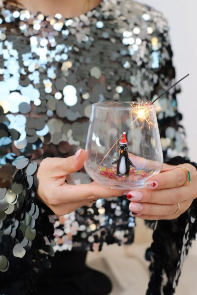 Tiny Figure Drinking Glass, Penguin with Hat