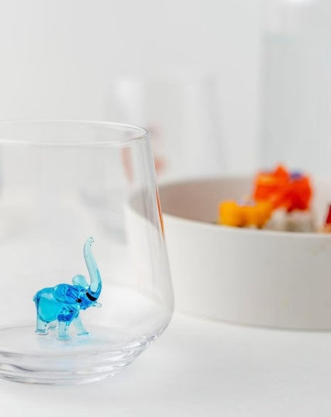 Tiny Animal Drinking Glass, Blue Elephant