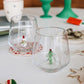 Drinking Glass Set of 2 with Christmas Tree and Snowman Figurines