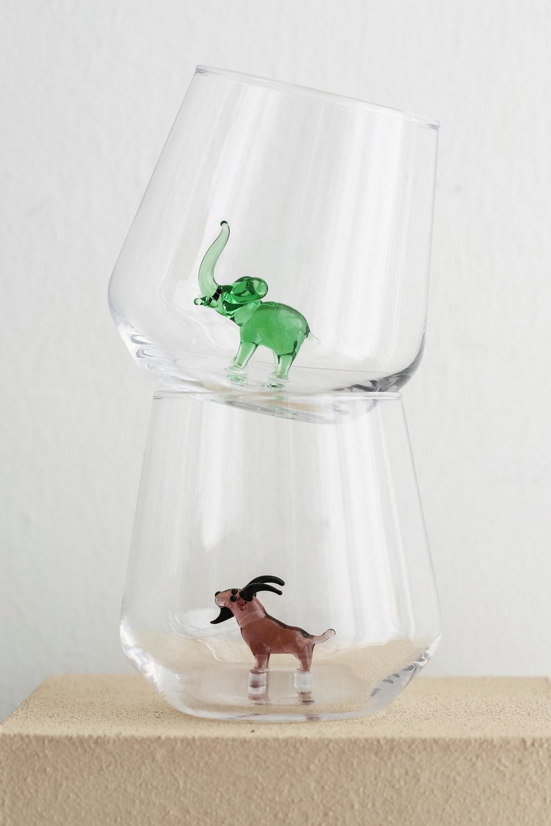 Our Planet (II) Theme Drinking Glass Set of 6 with Handmade Animal Figures