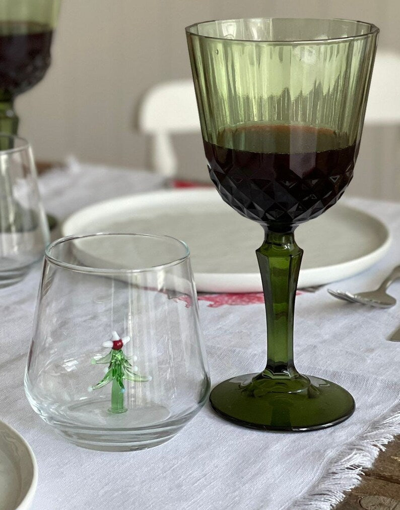 Christmas Tree (Green Or Red Trim) Glassware Champagne Flute by