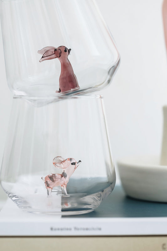 Mixed Drinking Glass Set of 6 with Handmade Animal Figures
