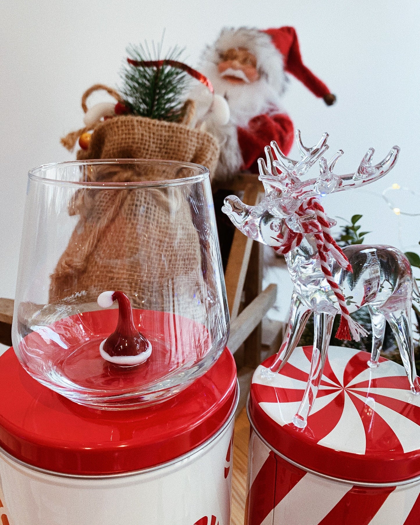 Tiny Figurine Drinking Glass, Christmas Hat