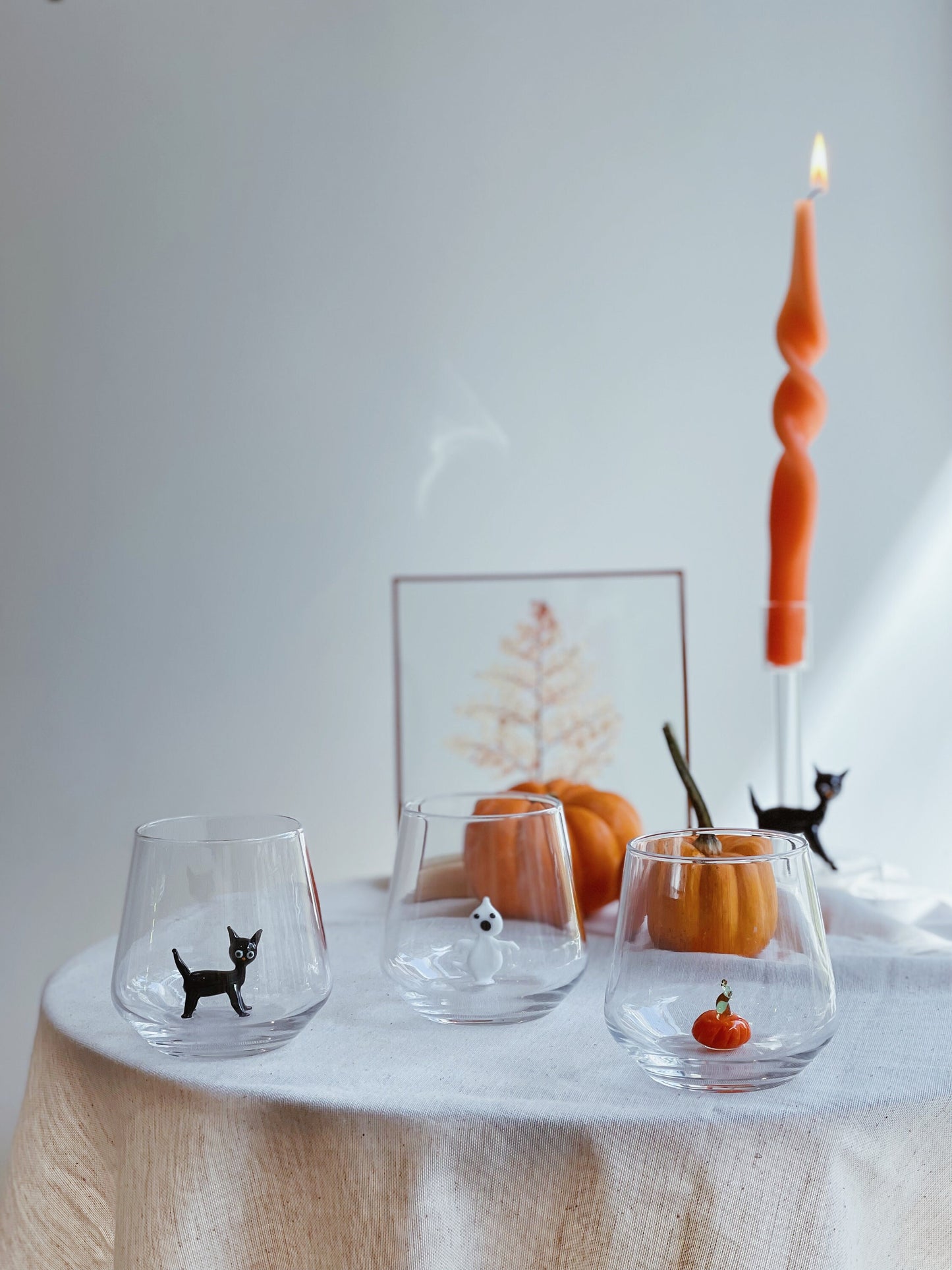 Halloween Theme Water Drinking Glass Set of 3 (Ghost, Pumpkin, Cat)