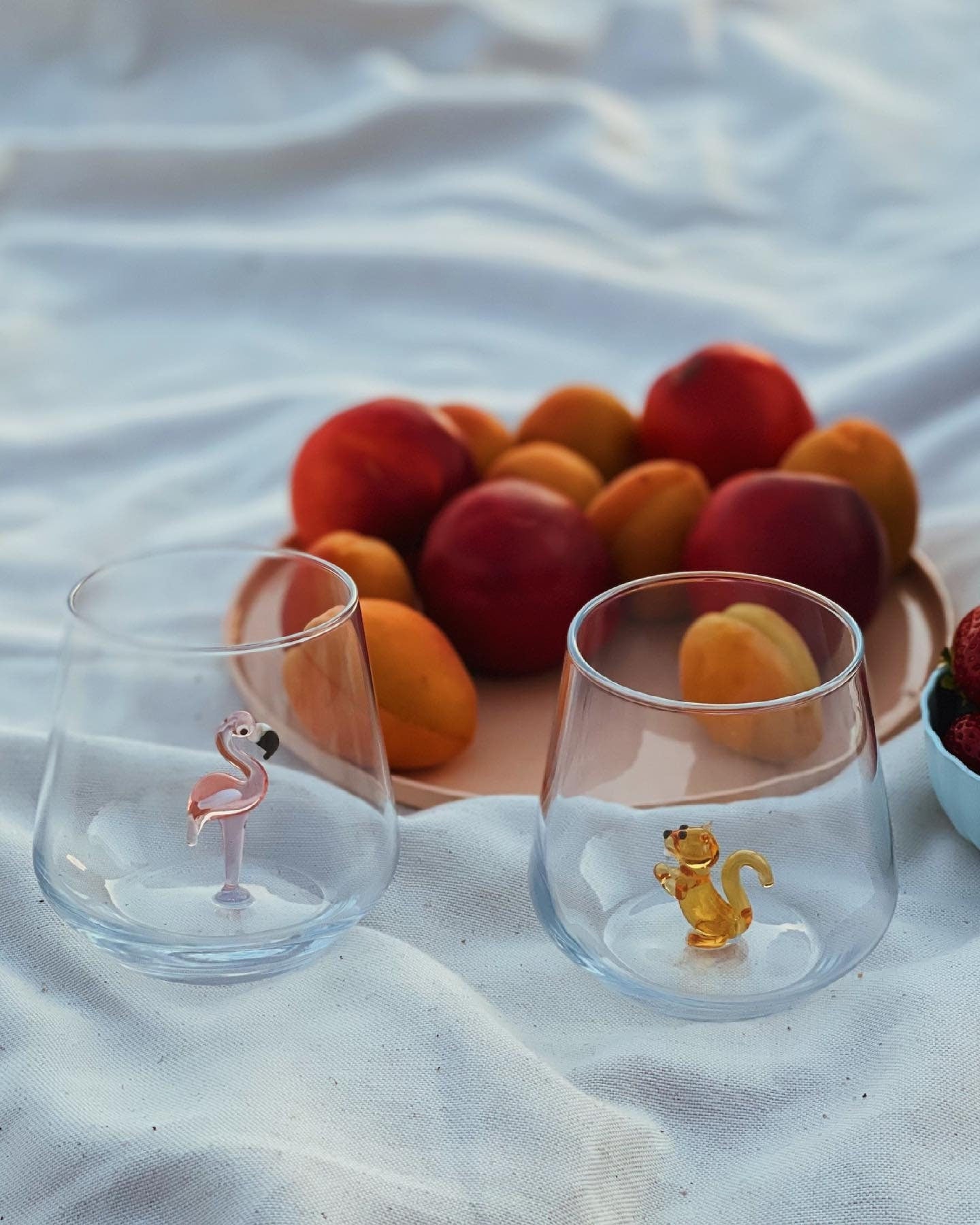 Tiny Animal Drinking Glass, Flamingo & Squirrel