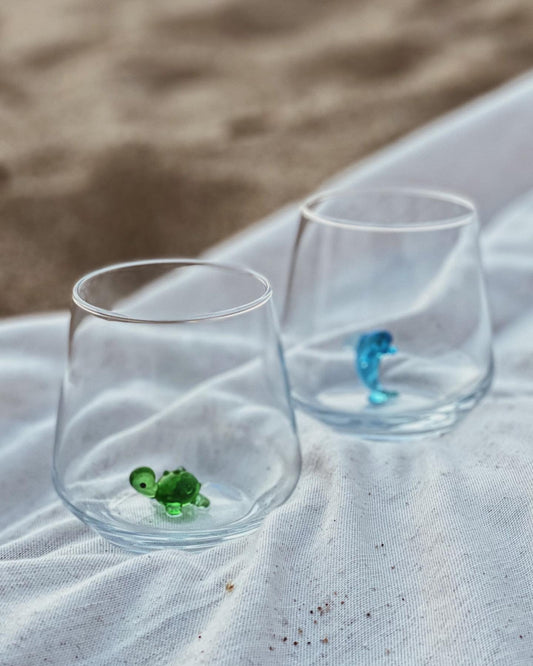 Tiny Animal Drinking Glass, Turtle & Dolphin