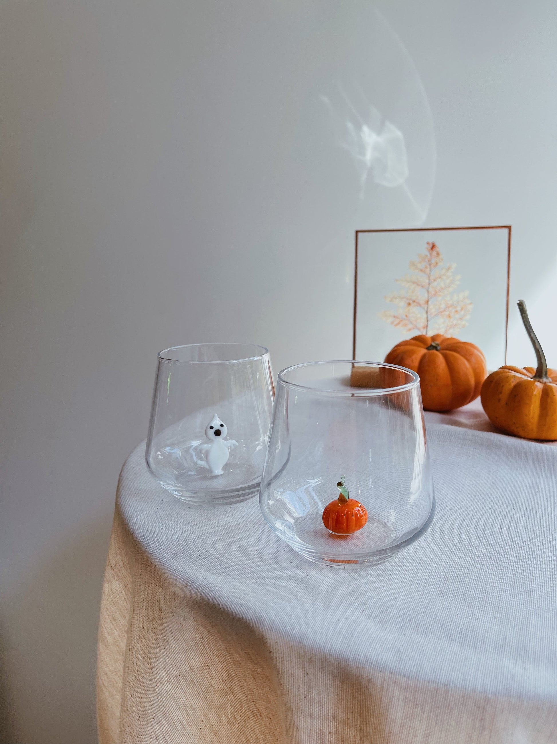 Two Nwt glass ghost tumbler cup wine glass Halloween fall Matches  Anthropologie