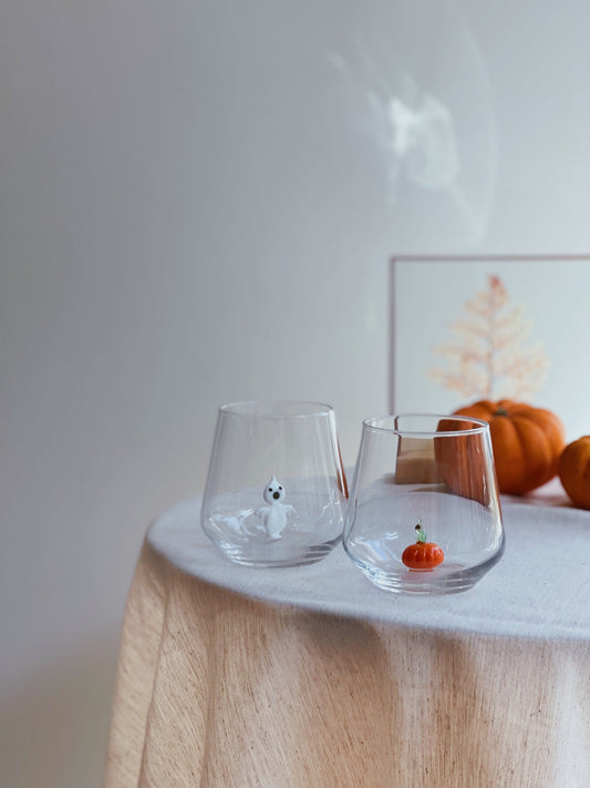Halloween Theme Water Drinking Glass Set of 2 (Ghost, Pumpkin)