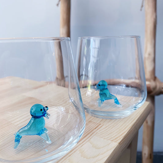 Tiny Animal Drinking Glass, Blue Seal